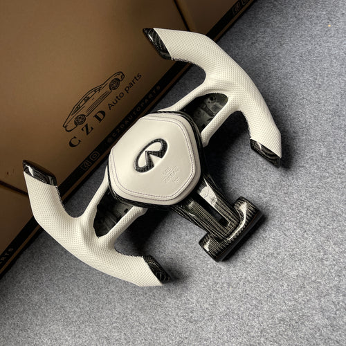 CZD autoparts for Infiniti  Q60 2016-2018 carbon fiber steering wheel with white carbon fiber