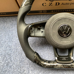 CZD auto parts for Volkswagen MK7/ Golf 7/ GTI/ Golf R/ VW Polo GTI/ Scirocco 2015-2016 carbon fiber steering wheel with gloss black forged carbon fiber