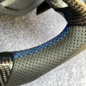 CZD Autoparts for Ford  Edge SE ST AWD/ Fusion/ Mondeo MK5/ Galaxy/ S-Max 2013-2020 carbon fiber steering wheel with blue stitching