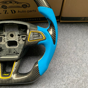 CZD auto parts For Ford Focus MK3 RS/ST /EcoSport/Escape/Kuga/C-MAX 2015-2020 Carbon Fiber Steering Wheel With yellow stitching and yellow stripe line