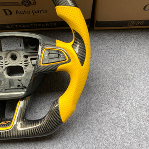 CZD auto parts For Ford Focus MK3 RS/ST /EcoSport/Escape/Kuga/C-MAX 2015-2020 Carbon Fiber Steering Wheel With yellow perforated leather and yellow stripe line