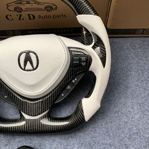 czd auto parts carbon fiber steering wheel for Acura TSX 2009-2014 with white airbag cover and leather