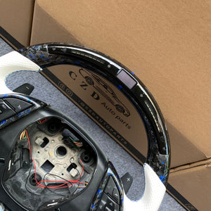 CZD auto parts carbon fiber steering wheel for Chevrolet 6th gen Camaro 2016-2020 with gloss blue flakes forge carbon fiber
