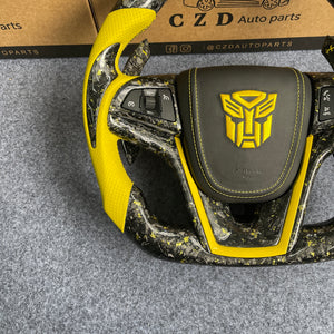 CZD auto parts carbon fiber steering wheel for Chevrolet 5th gen Camaro 2010-2015 with gloss yellow flakes forge carbon fiber