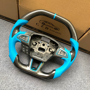 CZD Autoparts For Ford Focus RS ST 2015-2018 carbon fiber steering wheel blue perforated leather sides