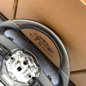 CZD auto parts carbon fiber steering wheel for camaro 2010-2011 with black perforated leather and blue stitching
