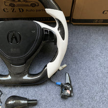 Load image into Gallery viewer, czd auto parts carbon fiber steering wheel for Acura TL/ILX with white stitch and gear knob