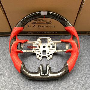 CZD Autoparts for  Ford Mustang 2018-2022 carbon fiber steering wheel red perfoated leather sides