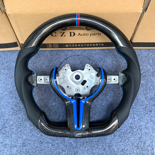 CZD Autoparts for BMW M5 F10 M6 F06 F12 F13 X5M F85 X6M F86  carbon fiber steering  wheel  Blue inner center trim