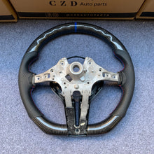 Load image into Gallery viewer, CZD auto parts for  BMW M2 F87 M3 F80 M4 F82 F83 M5 F10 M6 F06 F12 F13 X5 M F85 X6 M F86 carbon fiber steering wheel with  white blue stitching
