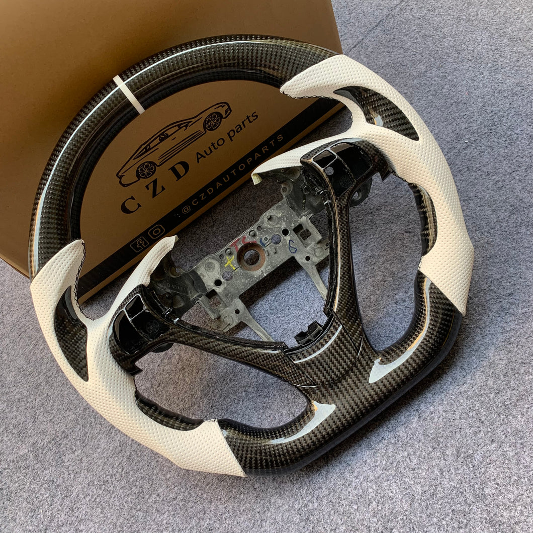 CZD autoparts for  Acura ZDX 2009-2012  carbon fiber steering wheel with white perforated leather side