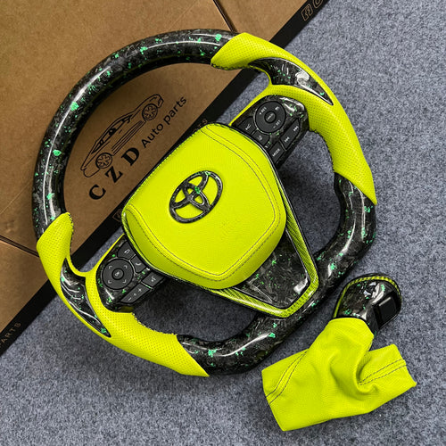 czd auto parts carbon fiber steering wheel for Toyota Avalon 2018-2022 with green airbag cover