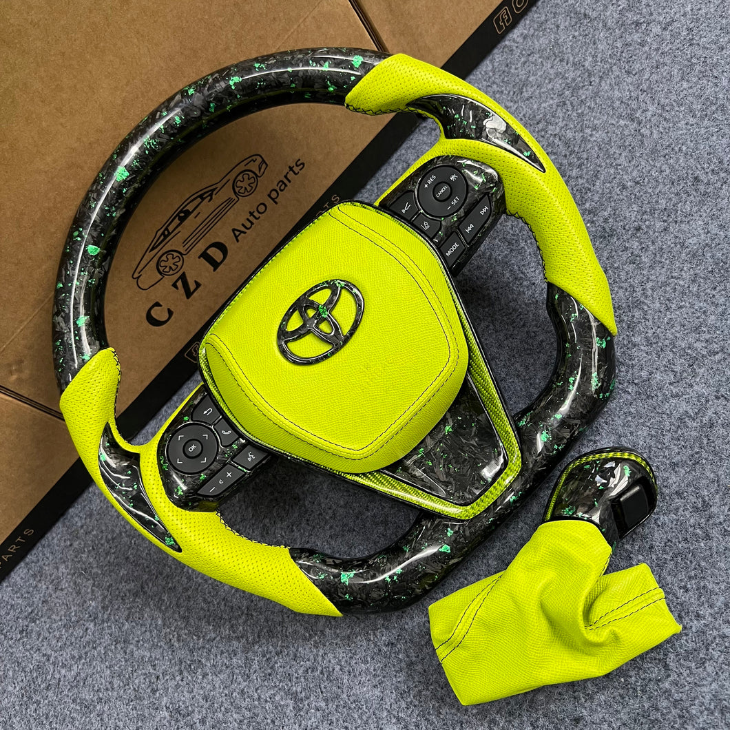 czd auto parts carbon fiber steering wheel for Toyota Avalon 2018-2022 with green airbag cover