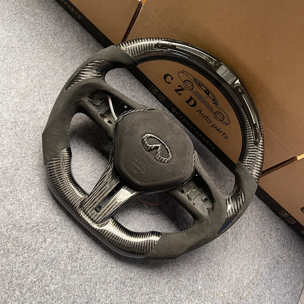 CZD autoparts for Infiniti Q50/QX50 2018-2019  carbon fiber steering wheel with black thumb grips