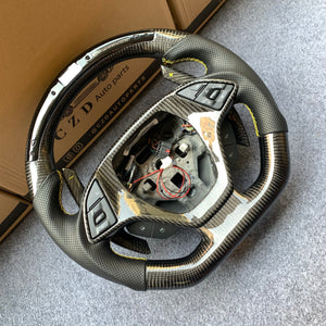CZD auto parts carbon fiber steering wheel for Chevrolet Corvette C7 2014-2019 with black perforated leather and yellow stitching