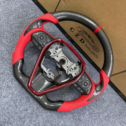 czd auto parts carbon fiber steering wheel for Toyota Avalon 2018-2022 with red perforated leather
