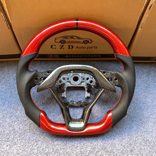 CZD Autoparts for Honda 10th gen Accord EXL EX LX 2018-2022 carbon fiber steering wheel gloss red carbon fiber top and bottom