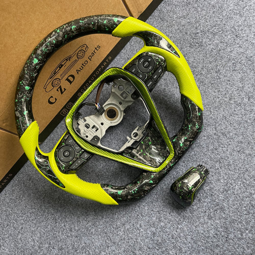 czd auto parts carbon fiber steering wheel for Toyota 8th gen Camry se xse le xle 2018-2022 with green perforated leather