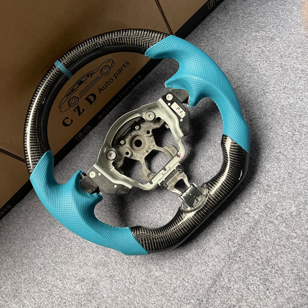 CZD autoparts for  Nissan 7th gen Maxima 2009-2014 carbon fiber steering wheel with tiffany blue perforated leather side
