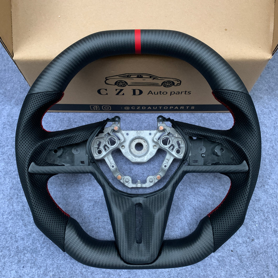 CZD autoparts for Nissan GTR R50 2017-2022 carbon fiber steering wheel with  black perforated leather side