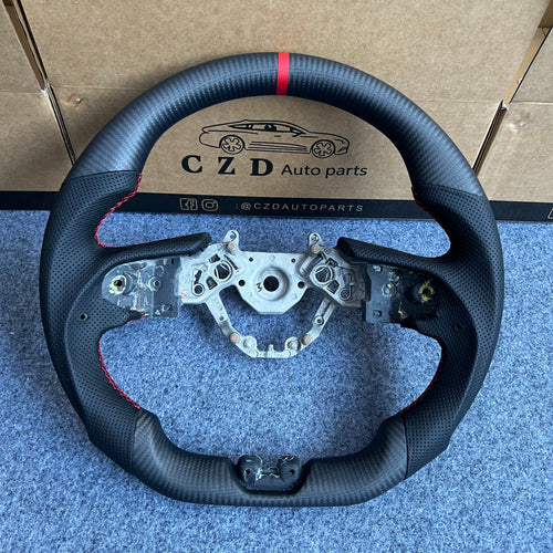 CZD autoparts for Nissan GTR R50 2017-2022 carbon fiber steering wheel with matte carbon fiber & red smooth leather stripe line