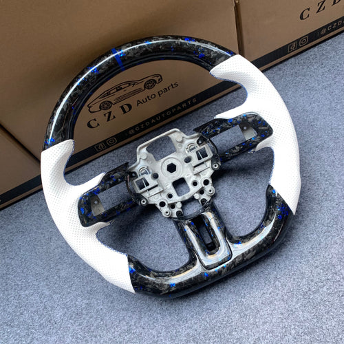 2018-2023 Ford Mustang carbon fiber steering wheel from czd  with blue stitching