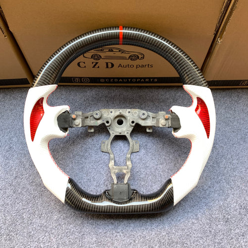 CZD autoparts for Nissan Juke 2011-2017 carbon fiber steering wheel with white perforated leather side