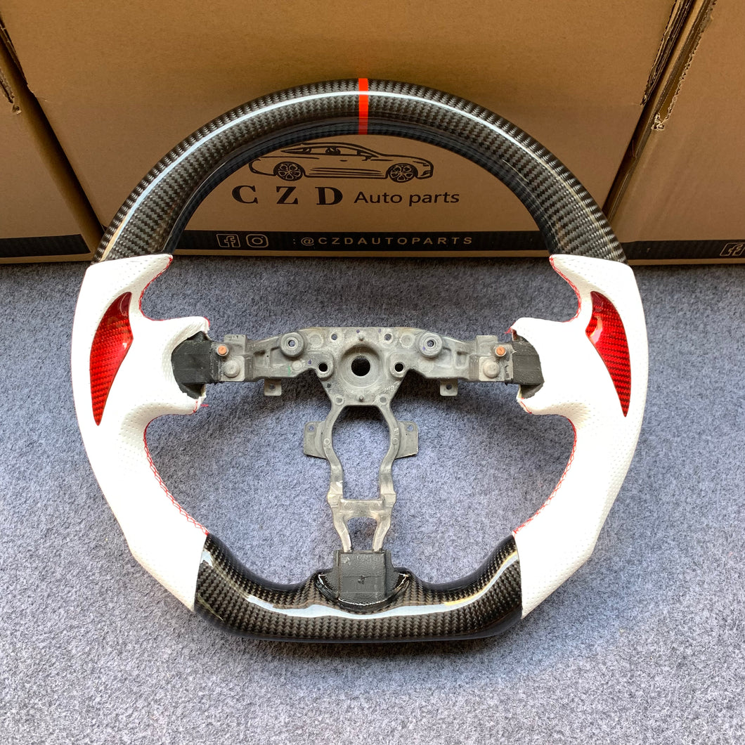 CZD autoparts for Nissan Juke 2011-2017 carbon fiber steering wheel with white perforated leather side
