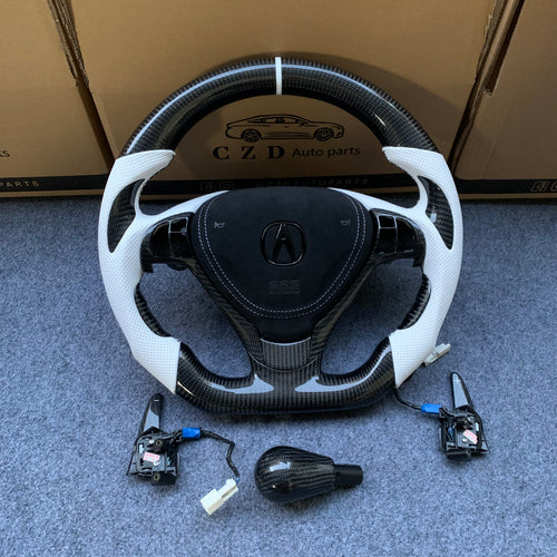 czd auto parts carbon fiber steering wheel for Acura TL/ILX with white stitch and gear knob