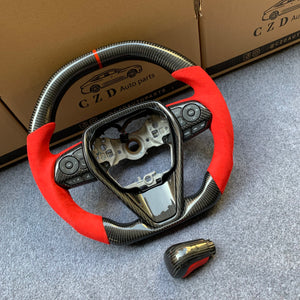 CZD Autoparts For Toyota 8th gen Camry se xse le xle 2018-2022 carbon fiber steering wheel red alcantara sides