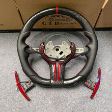 Load image into Gallery viewer, CZD auto parts for  BMW M2 F87 M3 F80 M4 F82 F83 M5 F10 M6 F06 F12 F13 X5 M F85 X6 M F86 carbon fiber steering wheel with red carbon paddle shifter