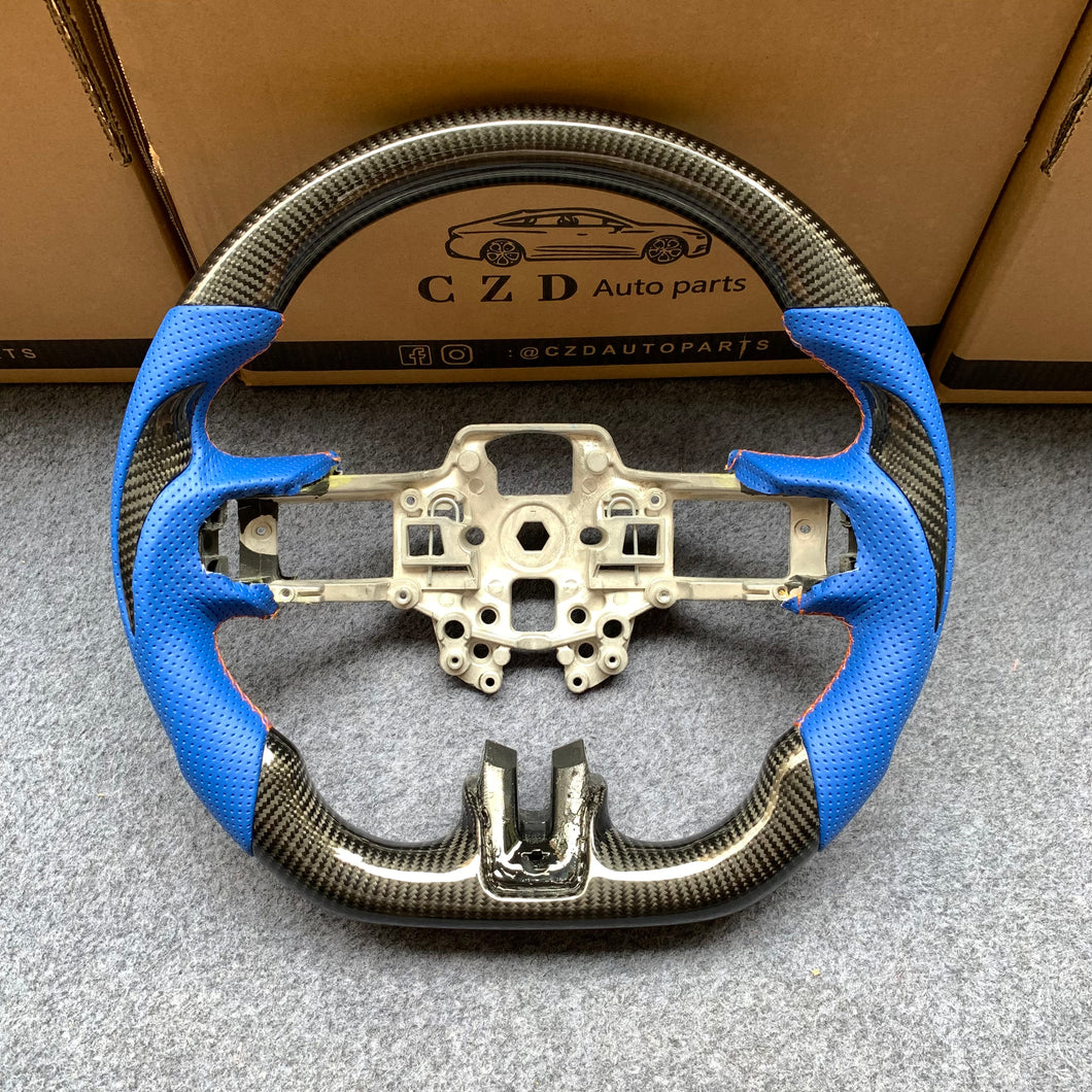 CZD autoparts for Ford Mustang 2015-2017 carbon fiber steering wheel with blue perforated leather side