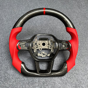 czd auto parts carbon fiber steering wheel for Honda 11th gen Civic XI 2021-2022 with red perforated leather