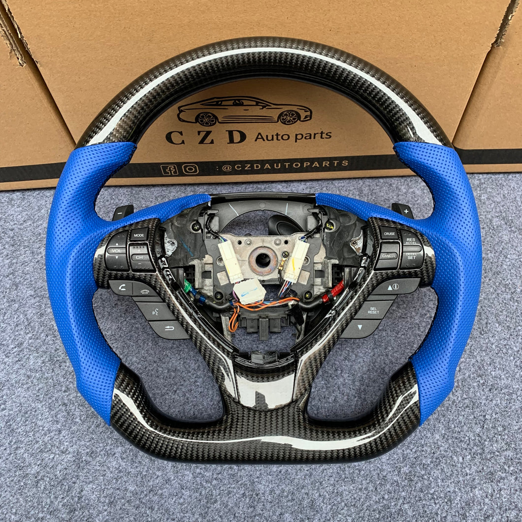 CZD autoparts for  Acura TL 2009-2014 carbon fiber steering wheel with blue perforated leather side