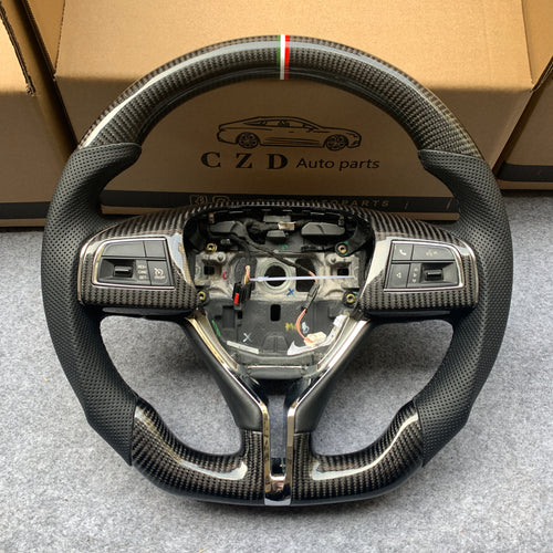 CZD auto parts carbon fiber steering wheel for Maserati Ghibli M157 2014-2019 with white and red stripe