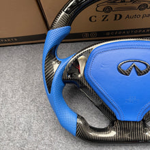 Load image into Gallery viewer, CZD autoparts for Infiniti G25 G35 G37 G37X 2007-2015 carbon fiber steering wheel with blue airbag cover