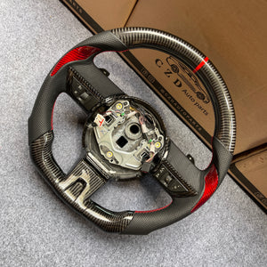 CZD auto parts carbon fiber steering wheel for camaro 2010-2011 with black perforated leather and red stitching