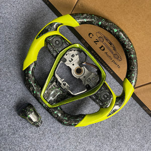 czd auto parts carbon fiber steering wheel for Toyota 8th gen Camry se xse le xle 2018-2022 with green perforated leather