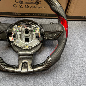 CZD auto parts carbon fiber steering wheel for camaro 2010-2011 with black perforated leather and red stitching
