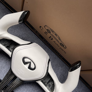 czd auto parts carbon fiber steering wheel for Infiniti Q60 with white perforated leather