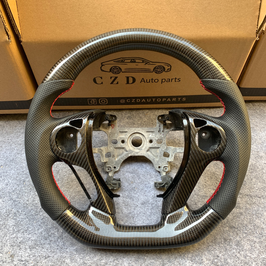 czd auto parts carbon fiber steering wheel for Honda 9th gen Accord SPORT 4 DOOR SEDAN 2013-2017 with black perforated leather