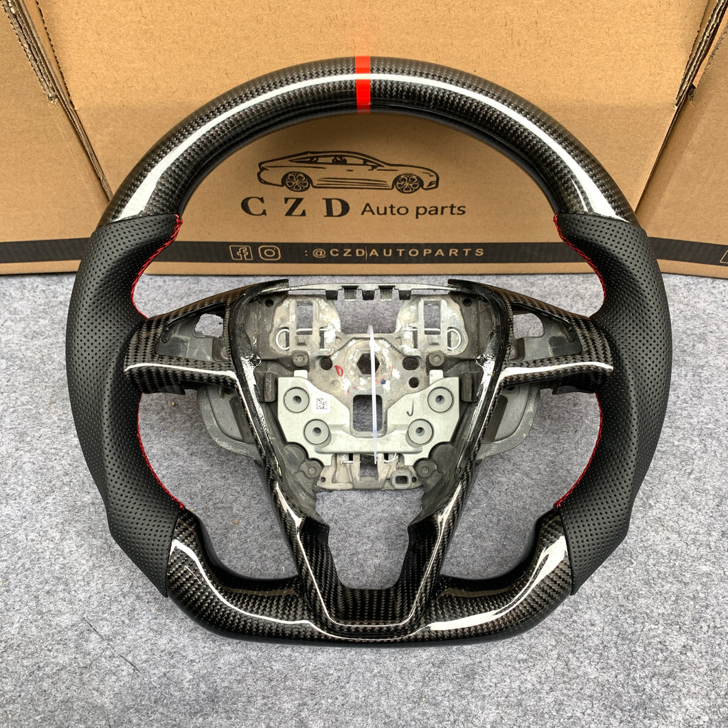 czd auto parts carbon fiber steering wheel for Ford Edge SE ST AWD 2015-2020 with black perforated leather