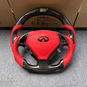 czd auto parts carbon fiber steering wheel for Infiniti G37 with red leather
