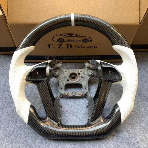 czd auto parts carbon fiber steering wheel for Honda 8th gen Accord 2008-2012 with white perforated leather