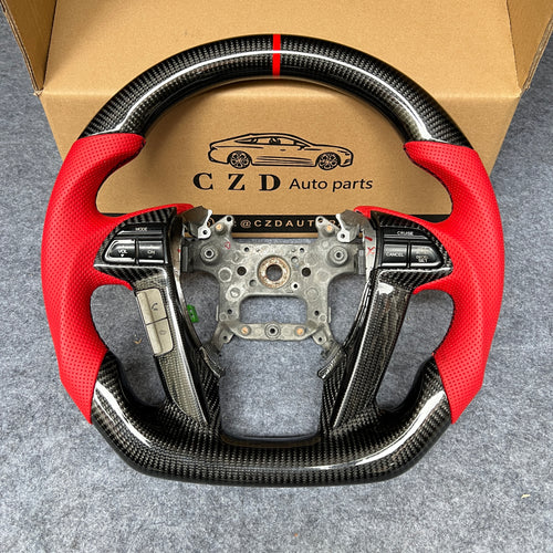 czd auto parts carbon fiber steering wheel for Honda 8th gen Accord 2008-2012 with red perforated leather