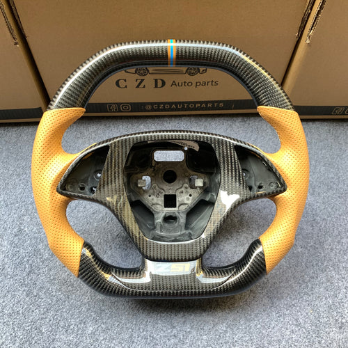 CZD autoparts for Chevrolet Corvette C7 2014-2019 carbon fiber steering wheel with orange perforated leather side