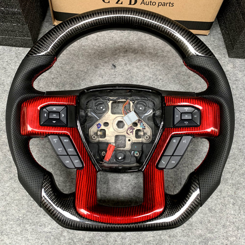 CZD Auto Parts carbon fiber steering wheel for Ford EXPEDITION 2018-2021 with red carbon fiber trim