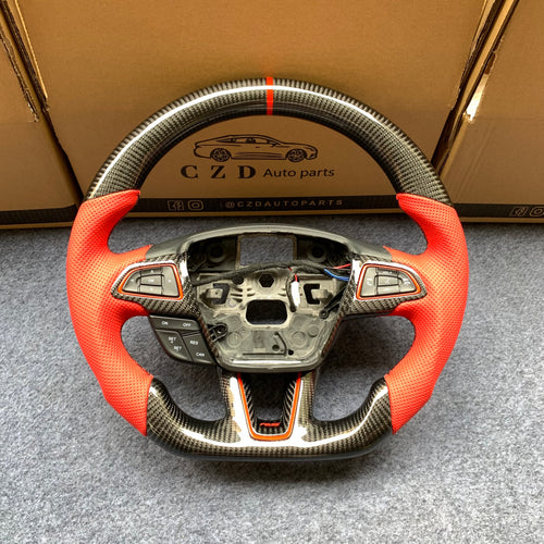 CZD auto parts For Ford Focus MK3 RS/ST /EcoSport/Escape/Kuga/C-MAX 2015-2020 Carbon Fiber Steering Wheel With red perforated leather