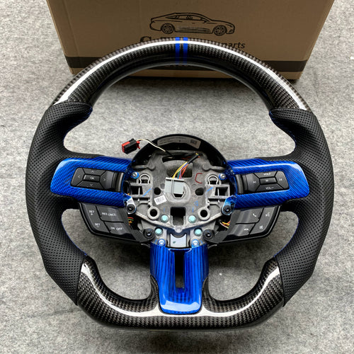 czd auto parts carbon fiber steering wheel for Ford Mustang/Ford SHELBY GT350 with blue carbon fiber trim