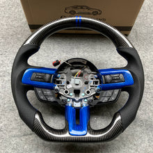 Load image into Gallery viewer, czd auto parts carbon fiber steering wheel for Ford Mustang 2015-2017 with blue carbon fiber trim